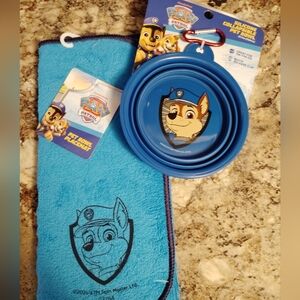 Paw Patrol Blue Collapsible Silicone Pet Bowl with Towel - Chase Design